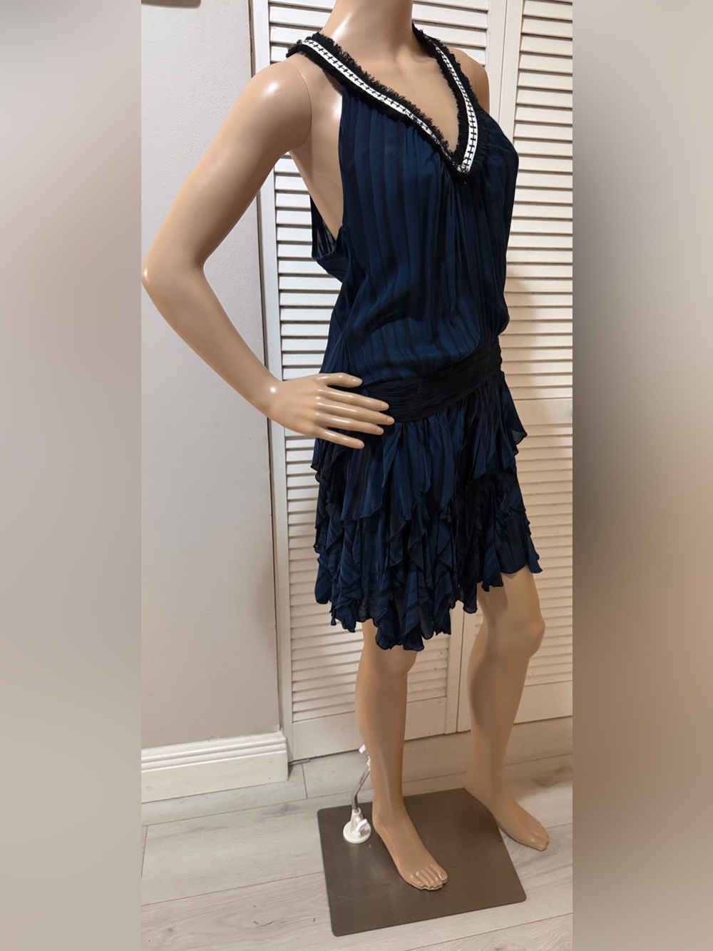 Poupette St Barth Navy Ruffle Mini Dress Size M